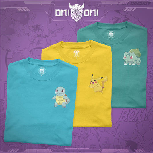 Pack de 3 playeras Pikachu Squirle Bulbasaur Pokemon